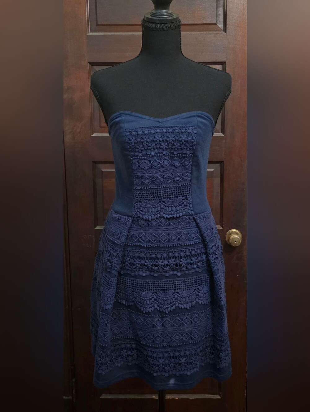 Sugarlips Navy Strapless Lace Fit-and-Flare Dress